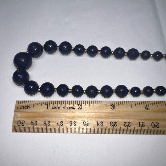 Vintage Blue Glass Bead with Gold Tone Chain Necklace - Picture 7 of 11